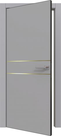 Межкомнатная дверь Prime Line 2 цвет Grey silk (золотой молдинг/кромка чёрная ABS)